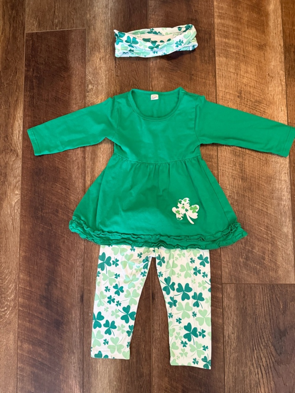 St Patricks Day Green Shamrock Kids Set with Headband